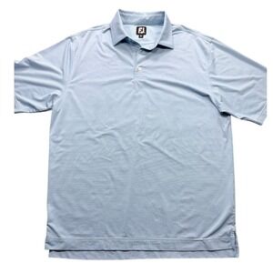 FootJoy Mens Large Light Blue Micro Stripe Short Sleeve Golf Polo Shirt FJ Logo